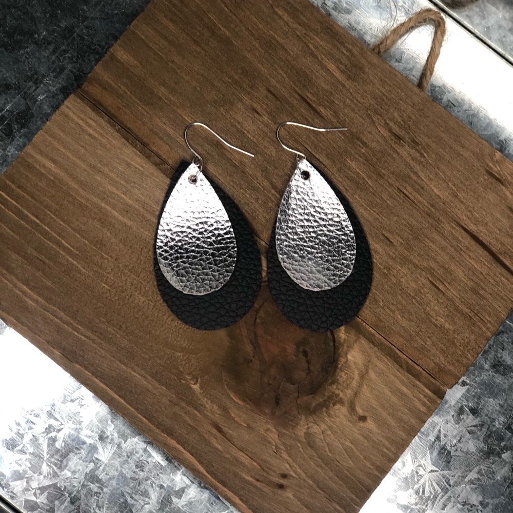2” Tear Drop Faux Leather Earrings